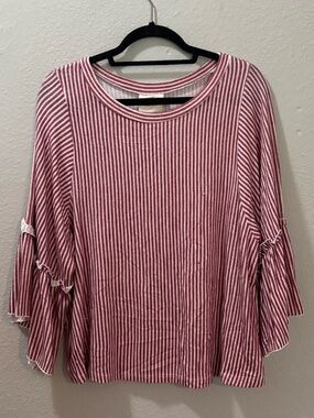 Hyped Unicorn Red & White Striped Bell Sleeve Top Size Medium